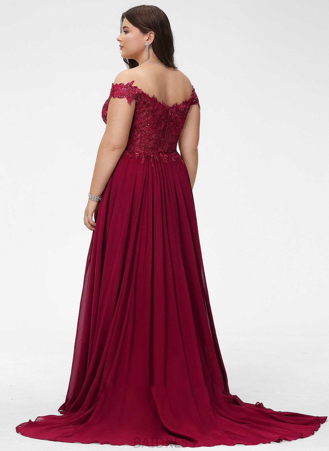 Train Prom Dresses A-Line Chiffon With Sweep Alayna Sequins Lace Off-the-Shoulder