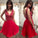 A Line Josephine Homecoming Dresses Sheer Red Appliques Organza Pleated Backless Short Sleeveless