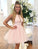 Halter Organza Short Pleated Sleeveless Simple Homecoming Dresses Pink Brenda A Line Elegant