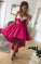 High Low Fuchsia Strapless Janet Homecoming Dresses A Line Sweetheart Appliques Pleated