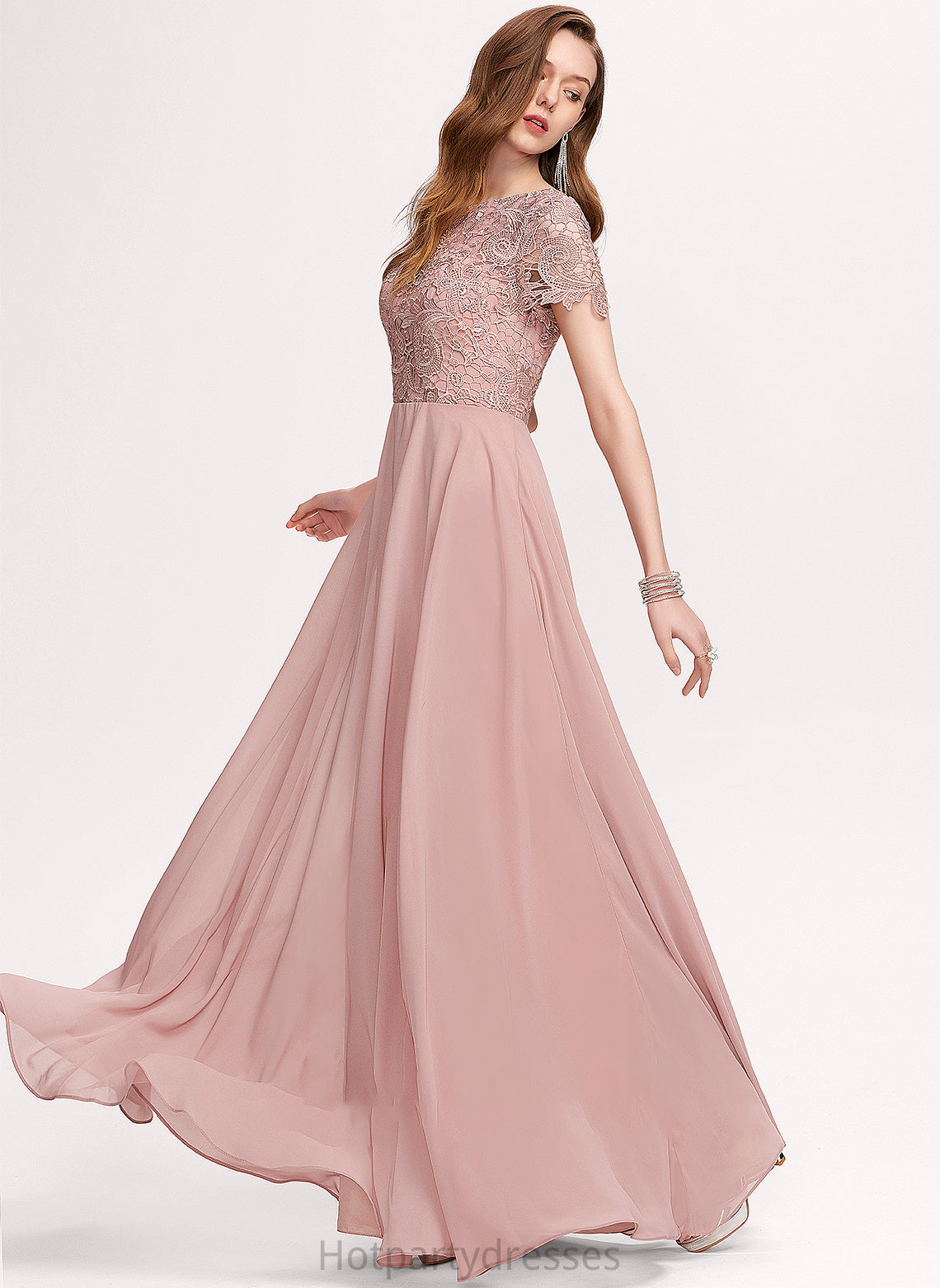 Embellishment ScoopNeck A-Line Length Sequins Silhouette Floor-Length Fabric Neckline Kathleen Sleeveless Natural Waist Bridesmaid Dresses