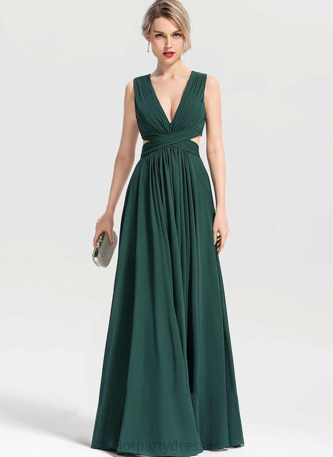 V-neck A-Line Fabric Neckline Sleeve Floor-Length Silhouette Length Joanna Floor Length Natural Waist Sleeveless Bridesmaid Dresses