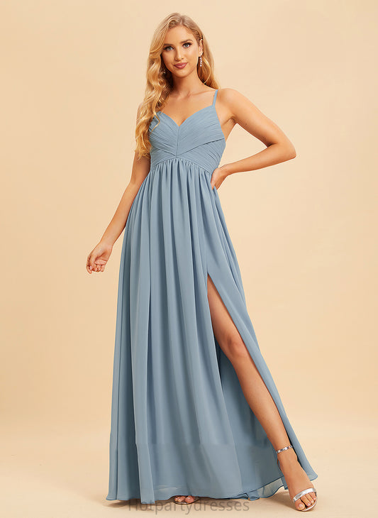 Floor-Length Length V-neck A-Line Neckline SplitFront Fabric Silhouette Embellishment Sadie Sleeveless A-Line/Princess Bridesmaid Dresses