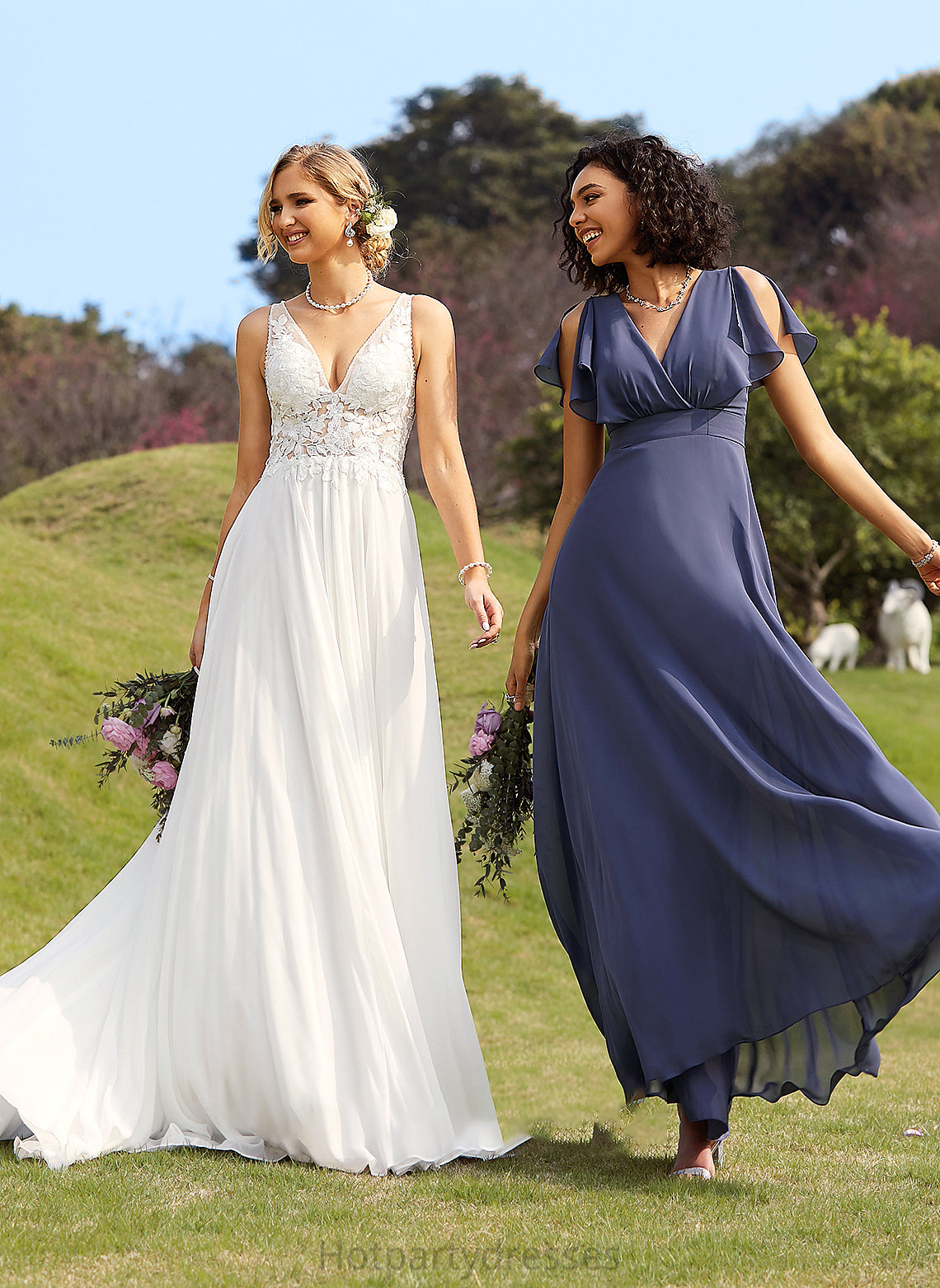 Callie A-Line Beading Sequins Wedding Train Court Dress With V-neck Wedding Dresses