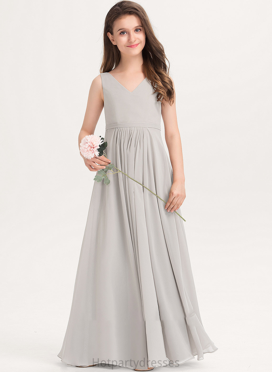 A-Line Pockets With Floor-Length V-neck Junior Bridesmaid Dresses Alula Chiffon