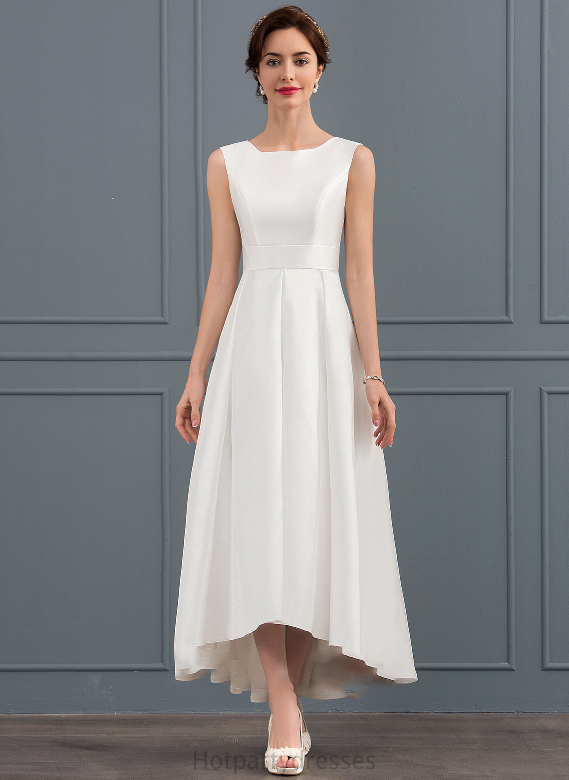 Wedding Dresses Dress Satin A-Line Asymmetrical Neckline Hadley Wedding Square