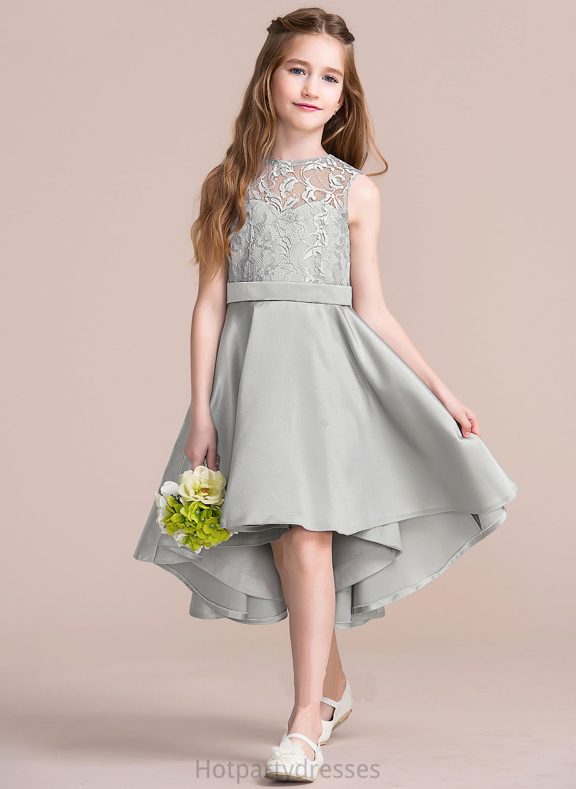 Satin Junior Bridesmaid Dresses Scoop Asymmetrical A-Line Neck Allison
