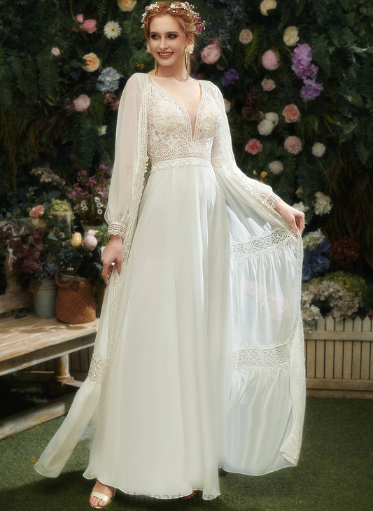 Wedding Dresses A-Line Floor-Length Dress V-neck Chiffon With Lilly Wedding Lace Sequins