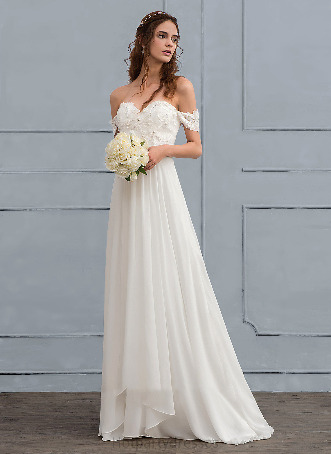 Dress Lace With Caitlin A-Line Sweep Flower(s) Wedding Dresses Train Beading Wedding Chiffon