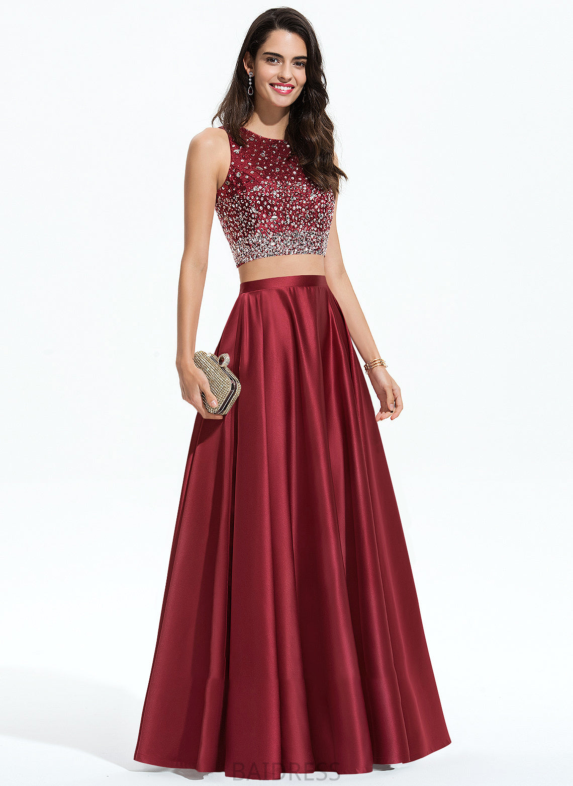 Neck Prom Dresses Sequins Desirae Scoop With A-Line Beading Floor-Length Satin