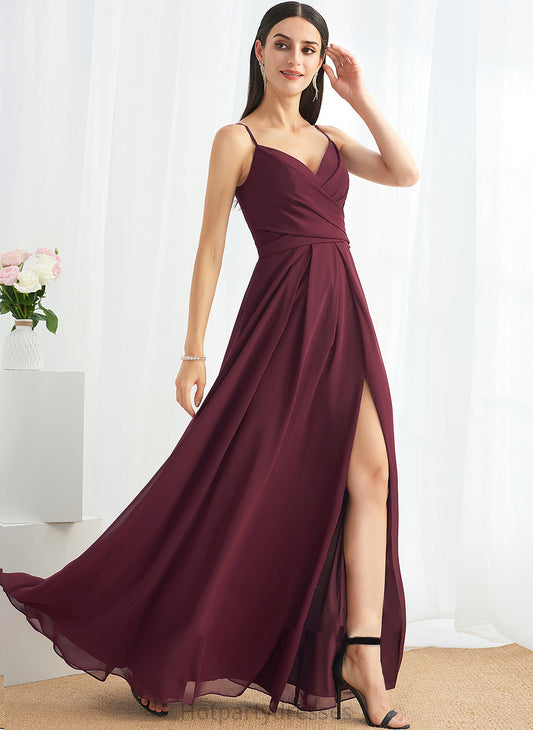 SplitFront Ruffle Embellishment V-neck Floor-Length Silhouette Neckline A-Line Fabric Length Kenya Sleeveless Bridesmaid Dresses