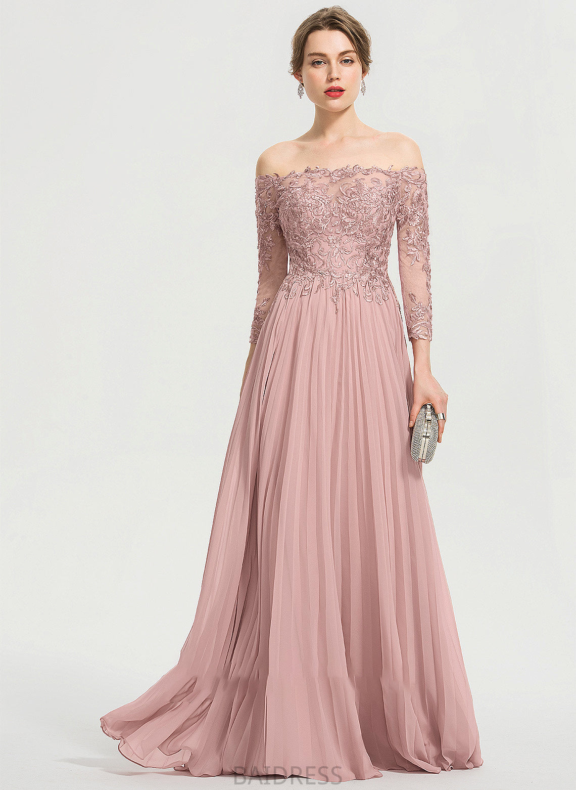 Sequins Ball-Gown/Princess Off-the-Shoulder Pleated Chiffon Floor-Length Judith Prom Dresses With