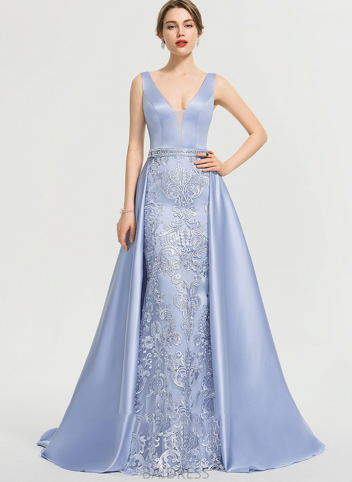Train With Ava Satin Ball-Gown/Princess Prom Dresses Beading Sequins V-neck Sweep