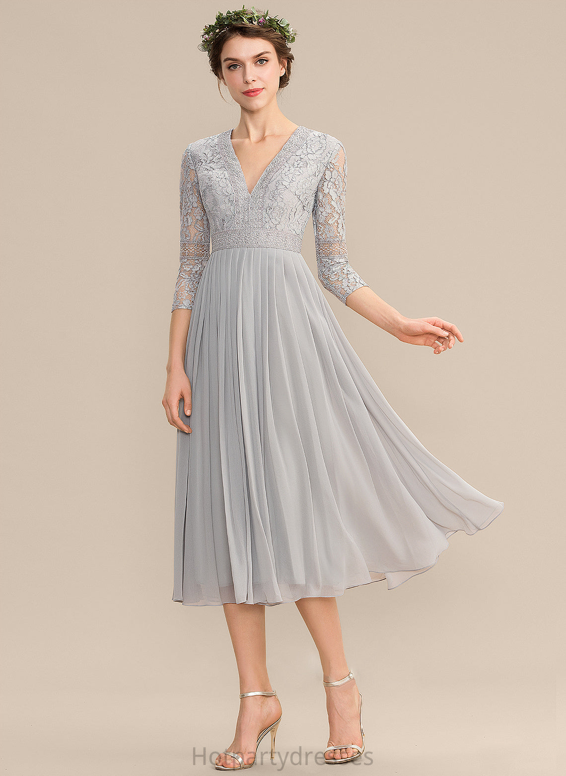 Pleated Silhouette Length Tea-Length Embellishment V-neck A-Line Neckline Fabric Catherine Natural Waist Floor Length Bridesmaid Dresses