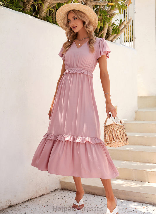 Neckline Length Fabric Polyester Straps Silhouette Tea-Length A-Line V-neck Ashlynn V-Neck Natural Waist Bridesmaid Dresses