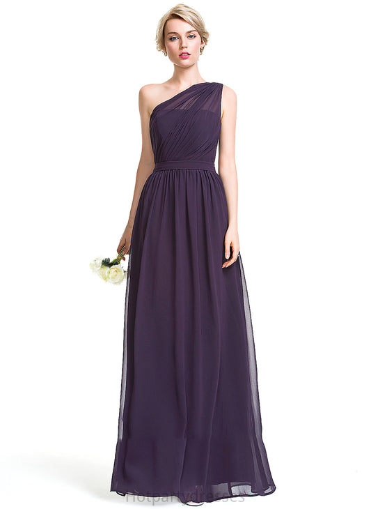 Ruffle One-Shoulder Length Embellishment Fabric Silhouette A-Line Floor-Length Neckline Kallie Natural Waist Velvet Bridesmaid Dresses