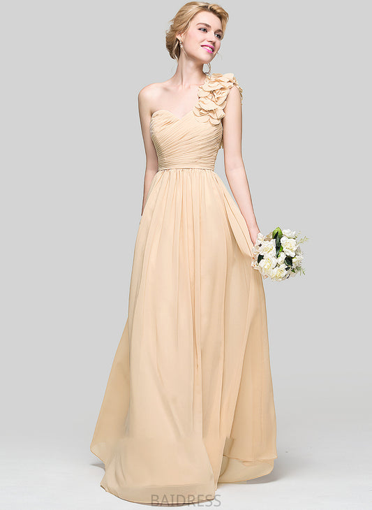Ruffle Chiffon Floor-Length Flower(s) One-Shoulder A-Line Karlee With Prom Dresses