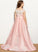 Jimena Junior Bridesmaid Dresses Train Off-the-Shoulder Lace Ball-Gown/Princess Sweep Satin