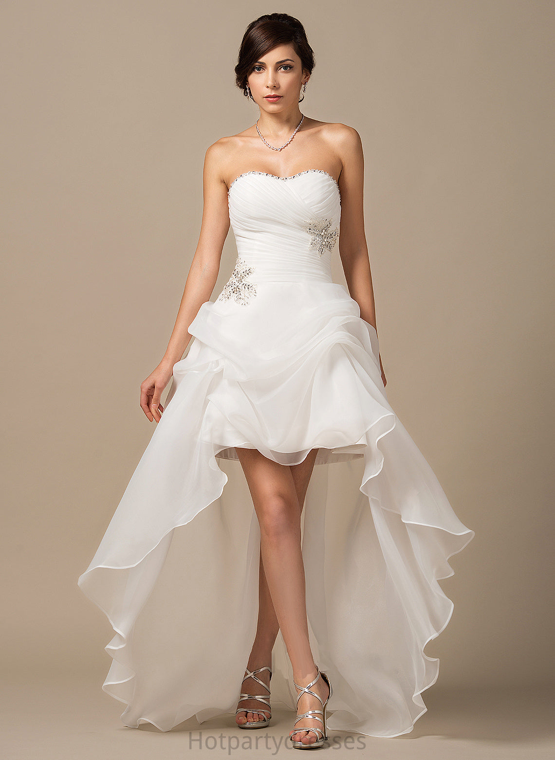 Asymmetrical Wedding Dresses Sweetheart A-Line Ruffle Organza Wedding Beading With Juliet Sequins Dress