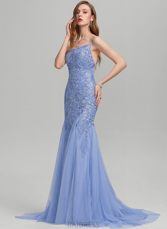 Sequins Tulle Sweep Train Jennifer Trumpet/Mermaid With Prom Dresses Square Neckline