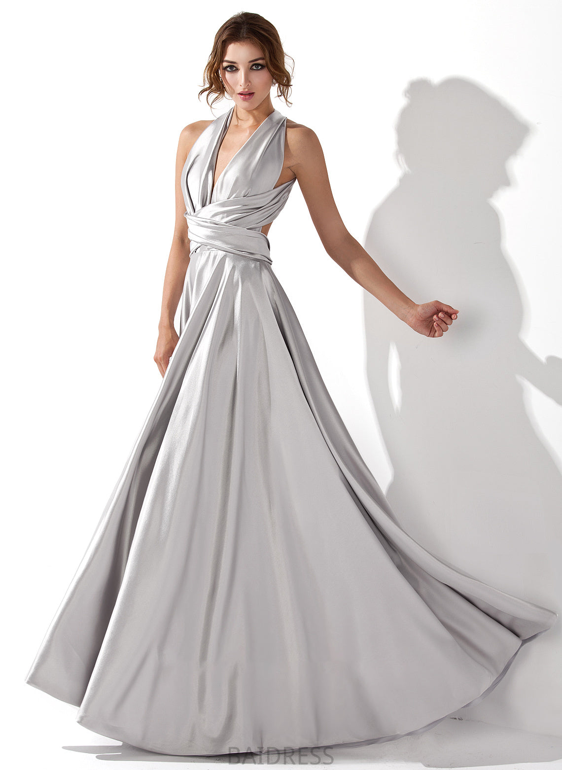 Floor-Length V-neck Ruffle With Prom Dresses Rachael Charmeuse A-Line