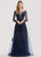 A-Line Prom Dresses Sequins Neck Aylin Tulle With Beading Floor-Length Scoop