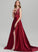 Front Sweep Split Prom Dresses V-neck Ball-Gown/Princess With Train Lucille Satin Sequins