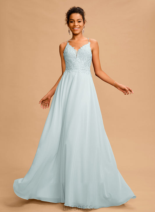 With V-neck Arely Floor-Length Prom Dresses Sequins A-Line Chiffon
