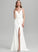 Sweep Wedding Bow(s) Wedding Dresses V-neck Peyton Split Stretch Dress Front With Crepe Sheath/Column Train