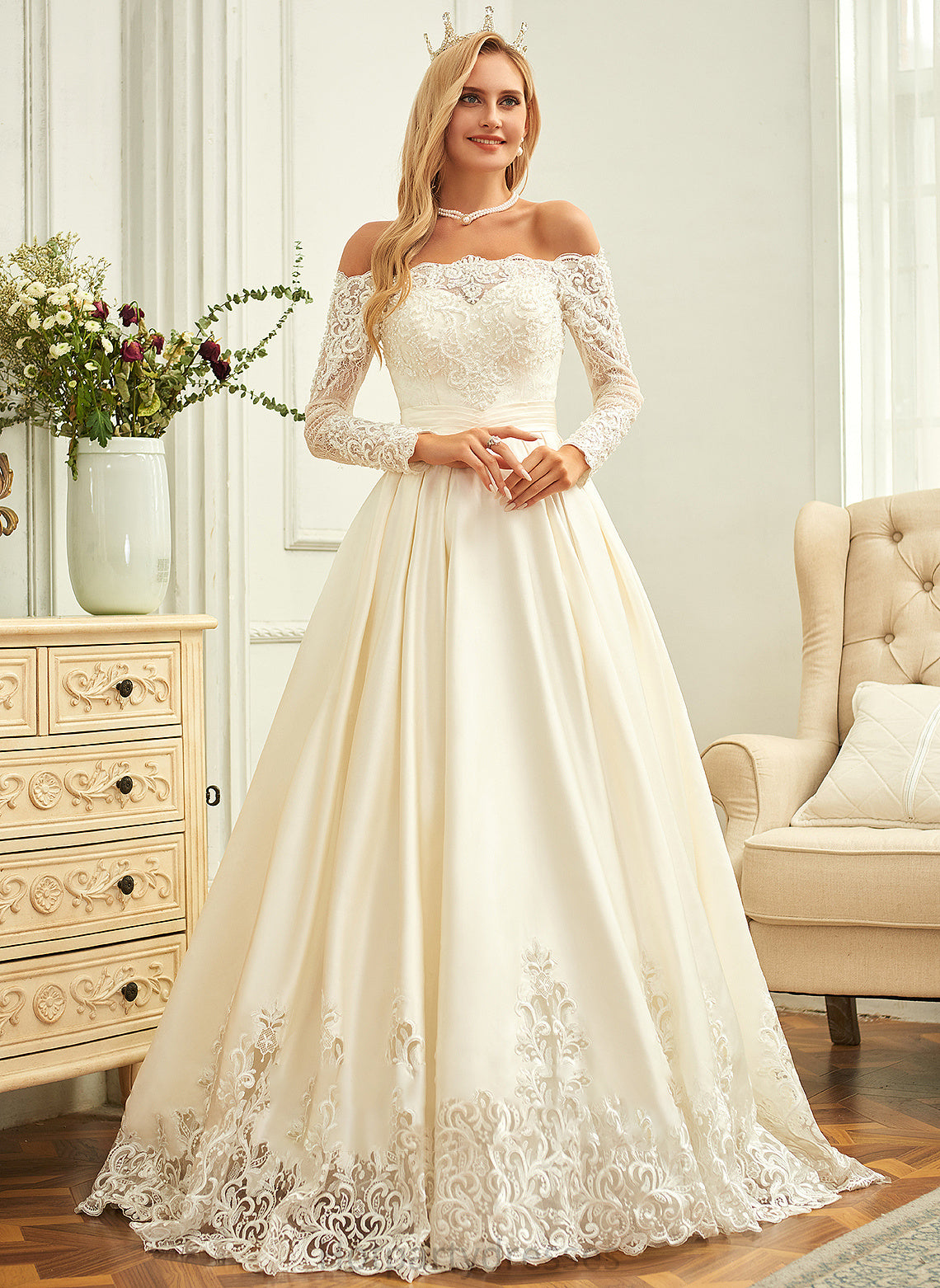 Beading Wedding Sweep Train Wedding Dresses Dress Laurel Ball-Gown/Princess Sequins With Satin