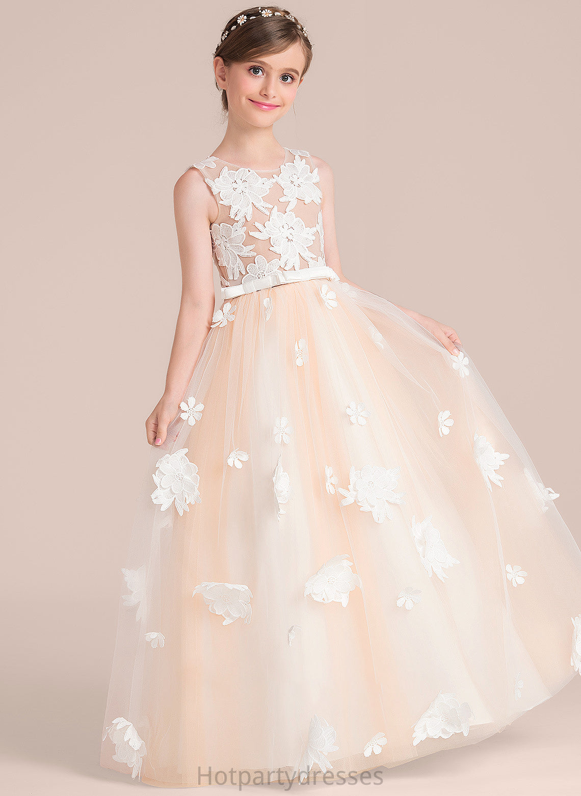 Neck Junior Bridesmaid Dresses Scoop Tulle Bow(s) Flower(s) Nayeli With Ball-Gown/Princess Floor-Length