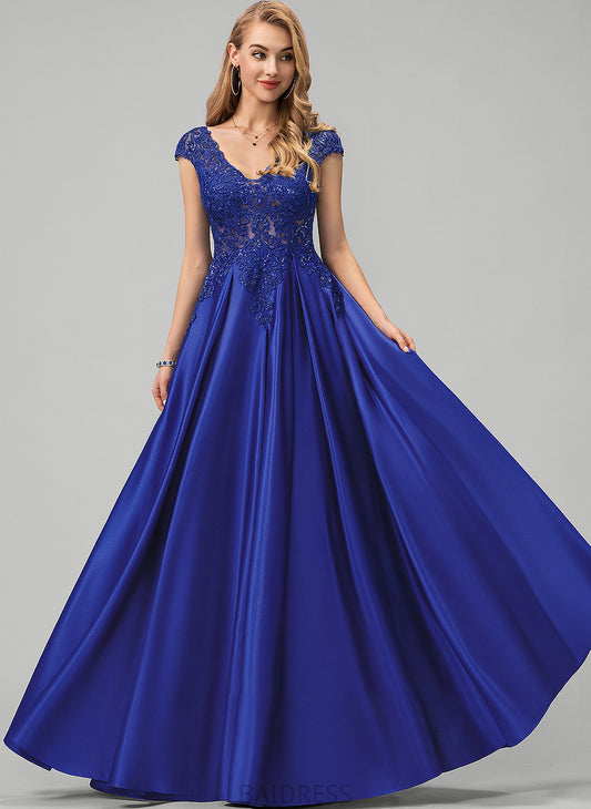 Lace Lola Prom Dresses Sequins Ball-Gown/Princess Floor-Length Satin With V-neck