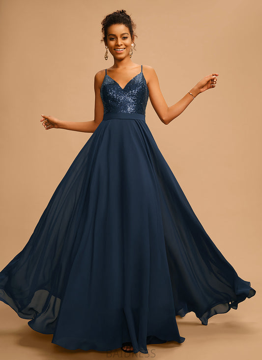 Prom Dresses V-neck Saige Sequins Chiffon Floor-Length A-Line With
