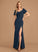 Silhouette Floor-Length SplitFront Sheath/Column Embellishment V-neck Length Neckline Fabric Leticia Spaghetti Staps A-Line/Princess Bridesmaid Dresses