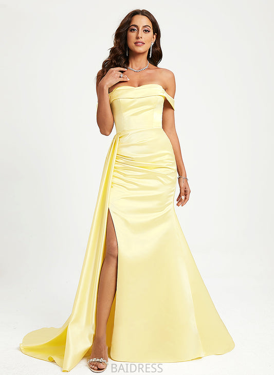 Train Sweep Off-the-Shoulder Trumpet/Mermaid Ruffle Satin With Kiley Prom Dresses