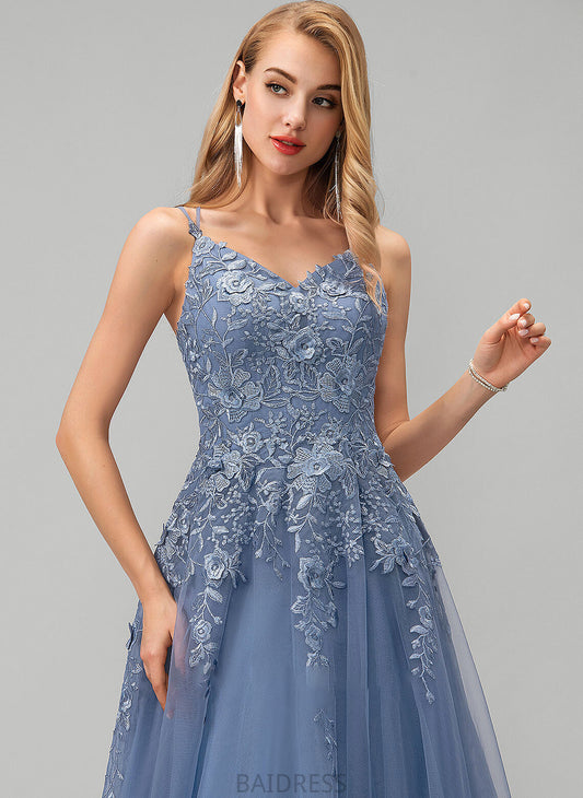 V-neck With Prom Dresses Ball-Gown/Princess Lace Cornelia Floor-Length Tulle