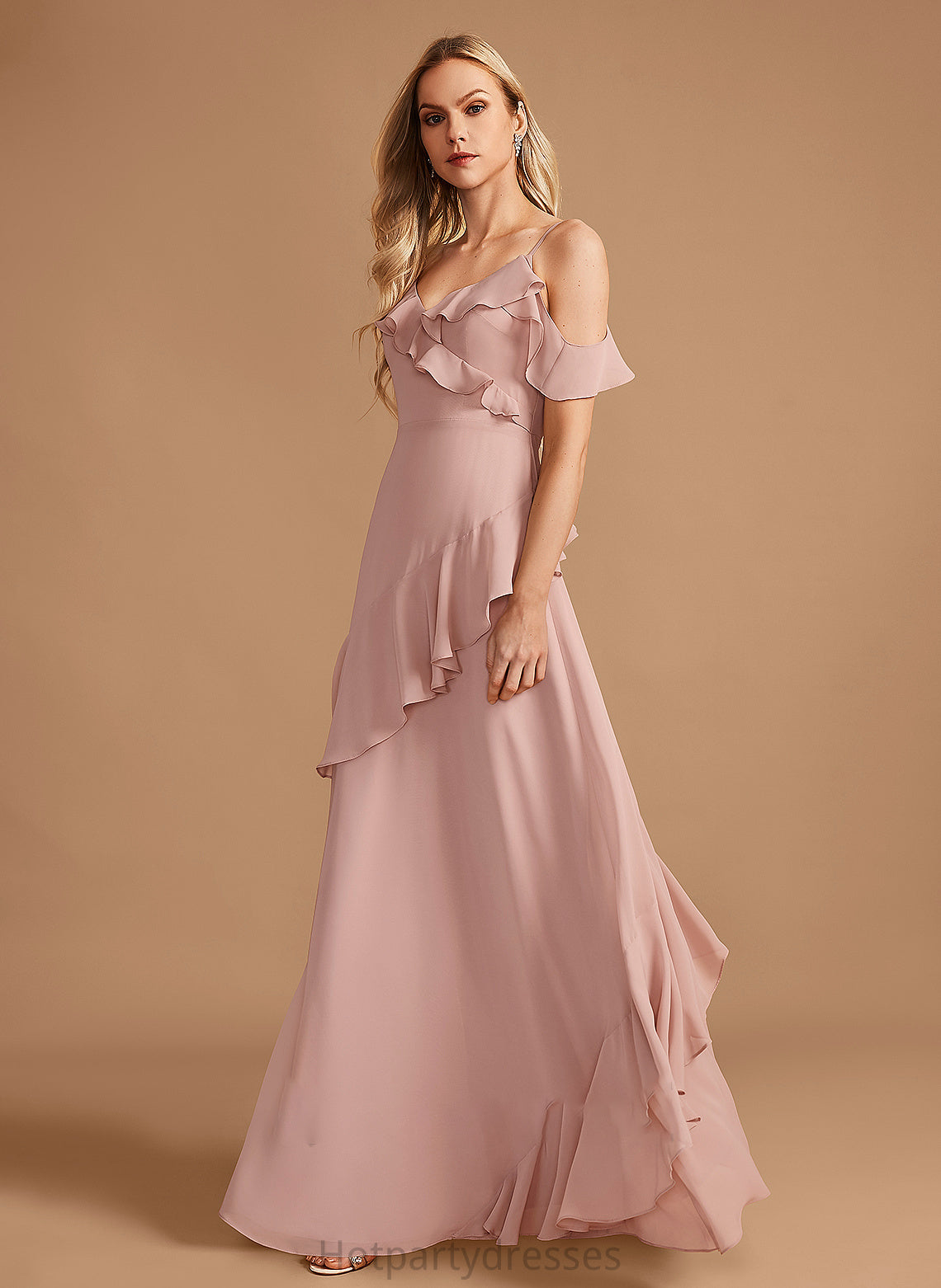 Ruffle Fabric V-neck Floor-Length Silhouette A-Line Neckline Embellishment Length Audrey Sleeveless Floor Length Bridesmaid Dresses