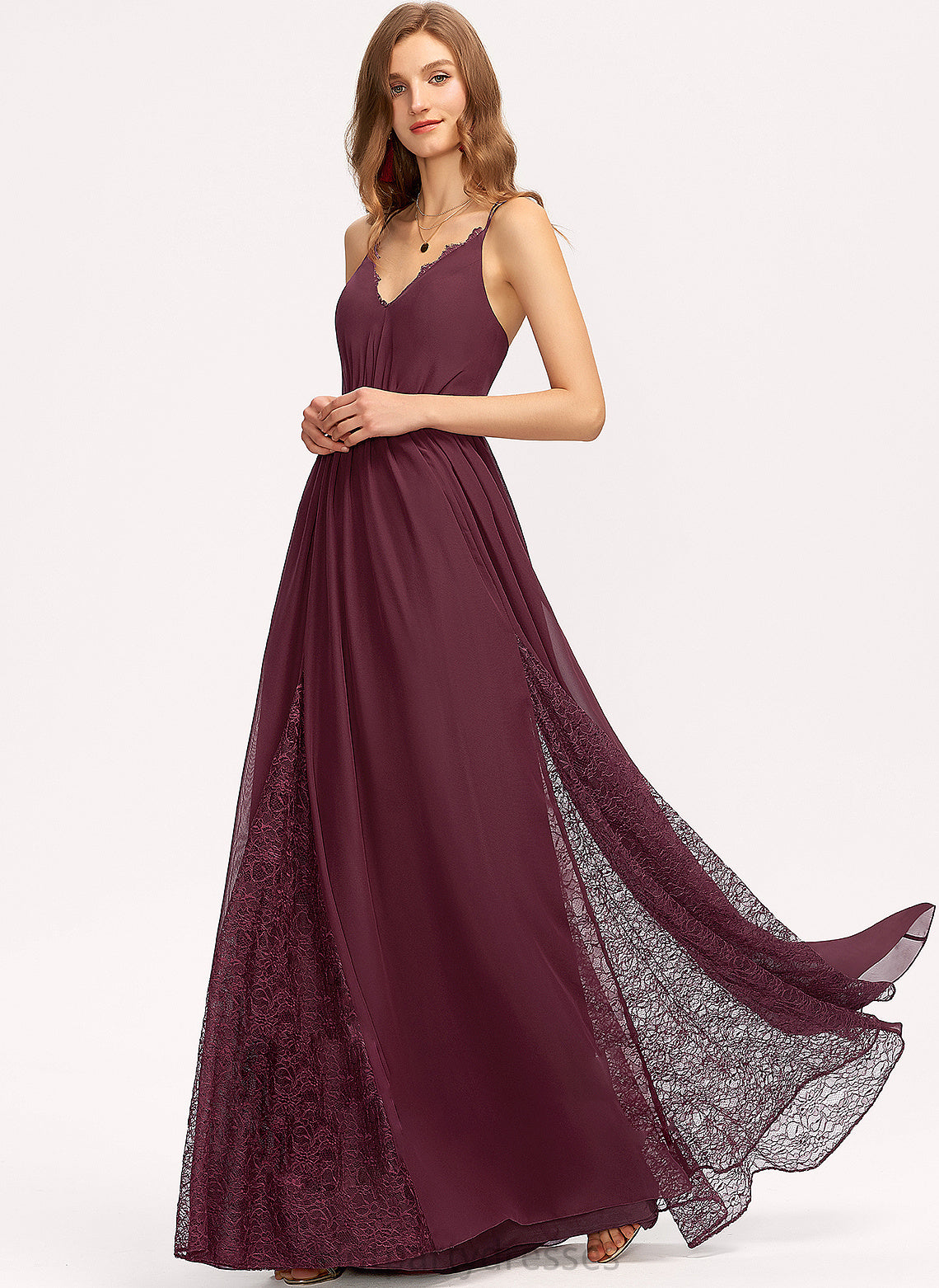 Fabric Lace Length A-Line V-neck Silhouette Straps Neckline Floor-Length Asia Short Sleeves Natural Waist Bridesmaid Dresses