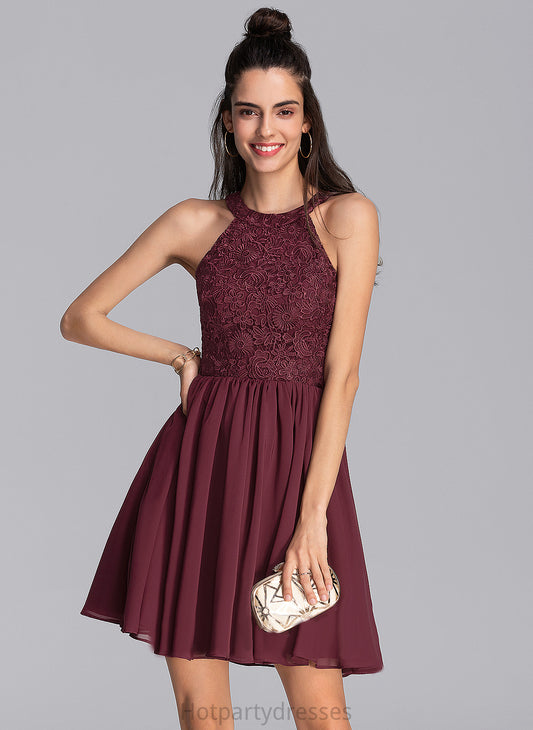 Neck Homecoming Dresses Lace Scoop Homecoming Dress Short/Mini Chiffon A-Line With Celeste