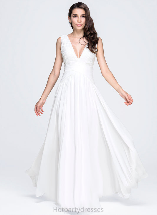 With V-neck Dress Chiffon Lilian Pleated Floor-Length Wedding Dresses Wedding A-Line