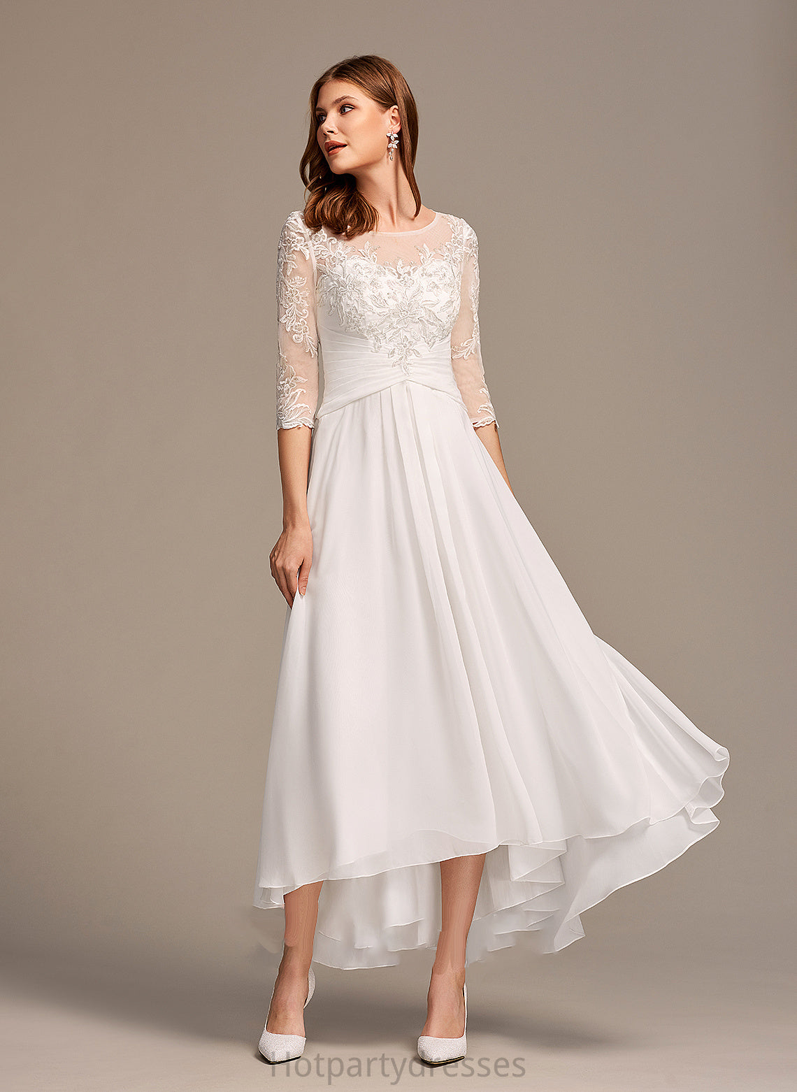 Anastasia Illusion With Wedding A-Line Asymmetrical Lace Wedding Dresses Dress