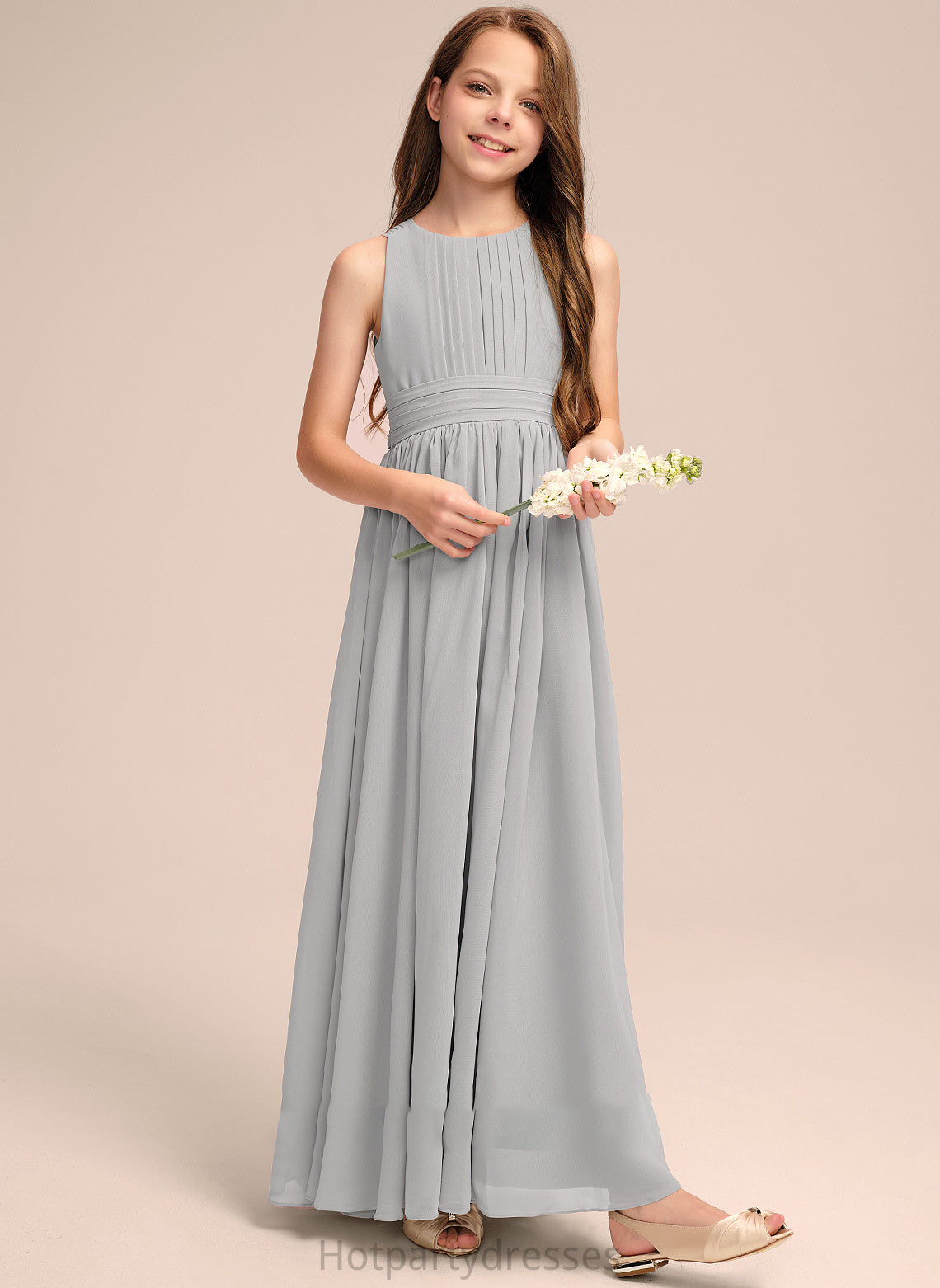 Ruffle Neck Scoop Floor-Length Junior Bridesmaid Dresses Bow(s) Alena With Chiffon A-Line