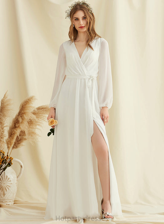 Wedding A-Line V-neck Dress Floor-Length Chiffon Wedding Dresses Lilianna