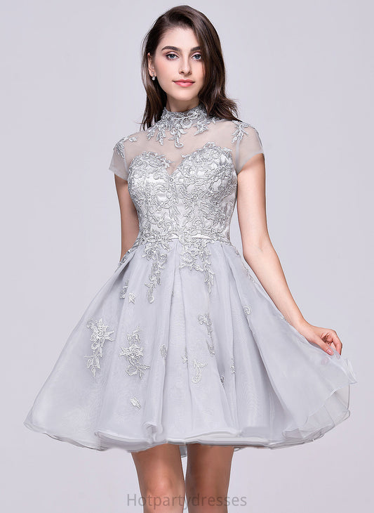 Homecoming Dresses Appliques Lace Homecoming Neck High Lace Laney Tulle Dress With Organza Short/Mini A-Line