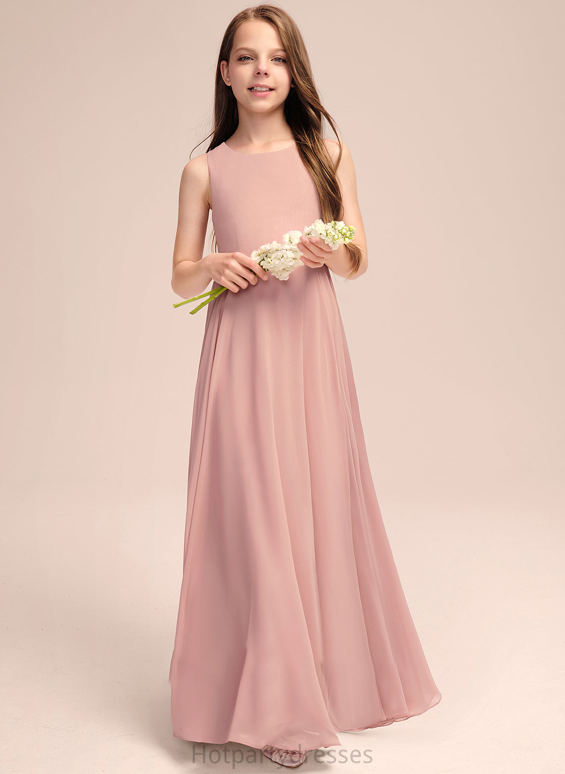 Scoop A-Line Floor-Length Junior Bridesmaid Dresses Neck With Bow(s) Mia Chiffon