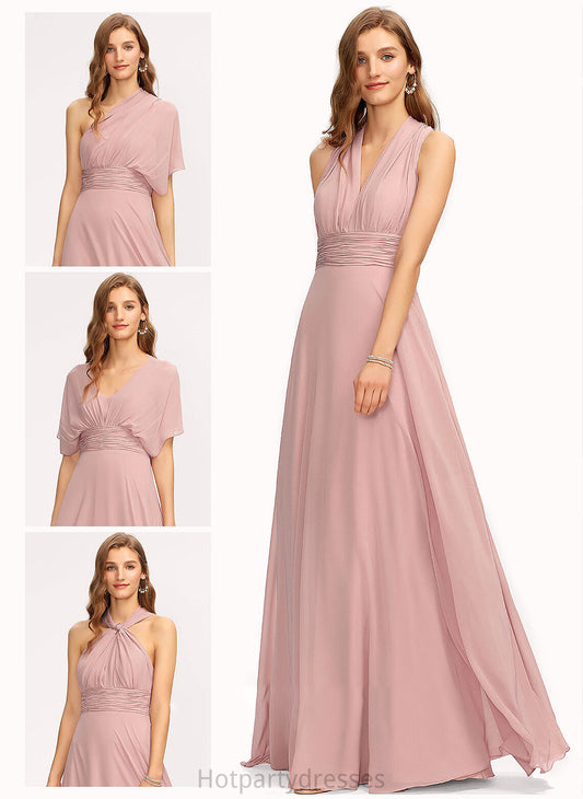 Silhouette Fabric Halter Length V-neck Embellishment Ruffle One-Shoulder Neckline A-Line Floor-Length Giselle Bridesmaid Dresses