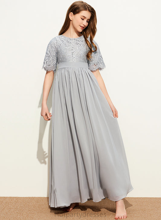Gisselle A-LineScoopNeckFloor-LengthChiffonLaceJuniorBridesmaidDress#253700 Junior Bridesmaid Dresses