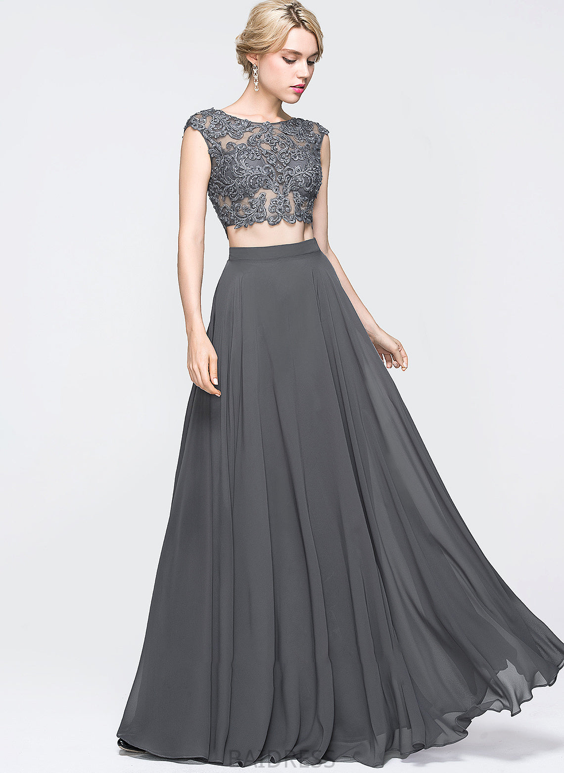 Amara With Beading Chiffon Floor-Length Prom Dresses Scoop A-Line Neck Sequins