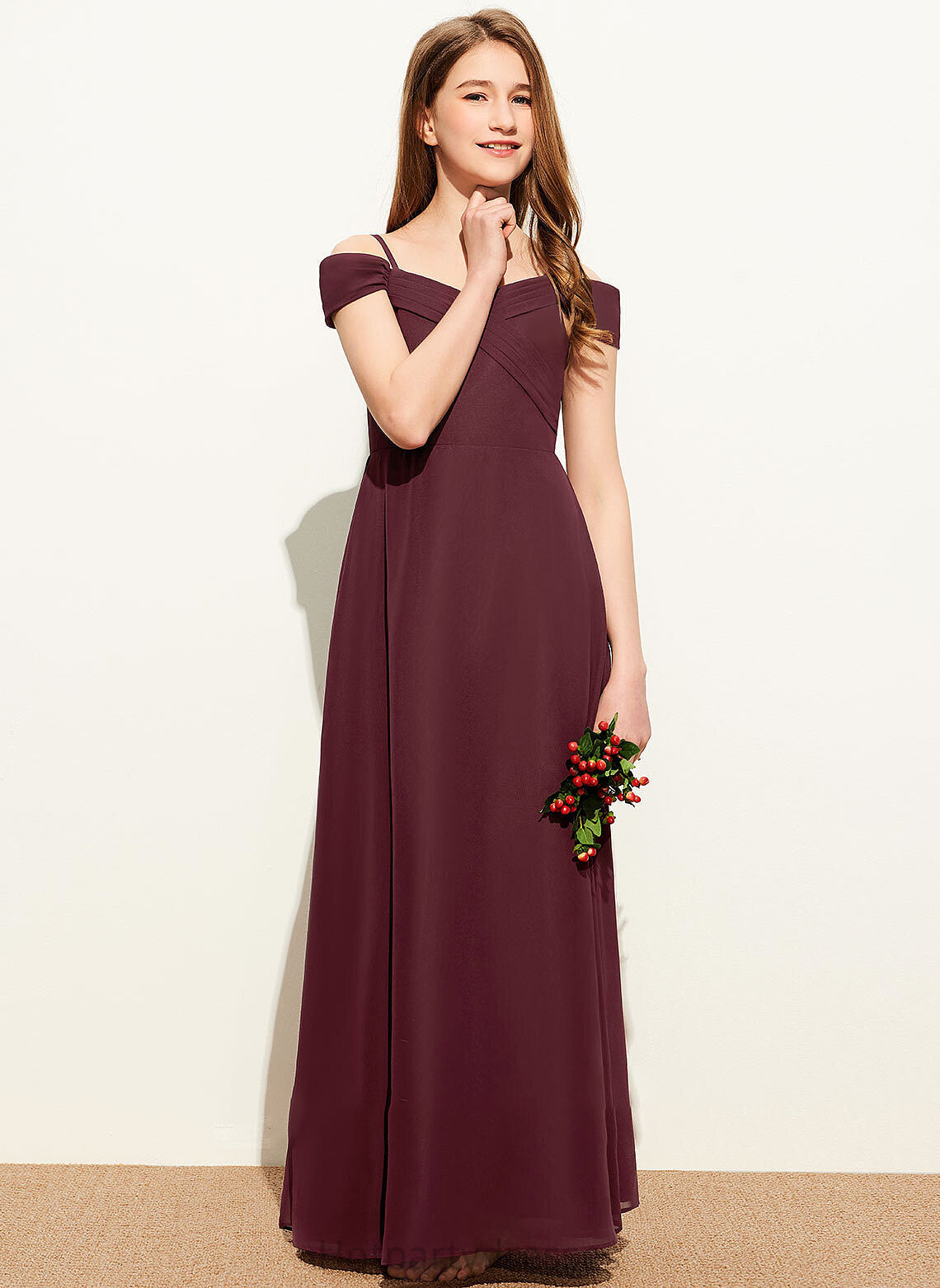 Floor-Length Chiffon Off-the-Shoulder A-Line With Ruffle Junior Bridesmaid Dresses Melany
