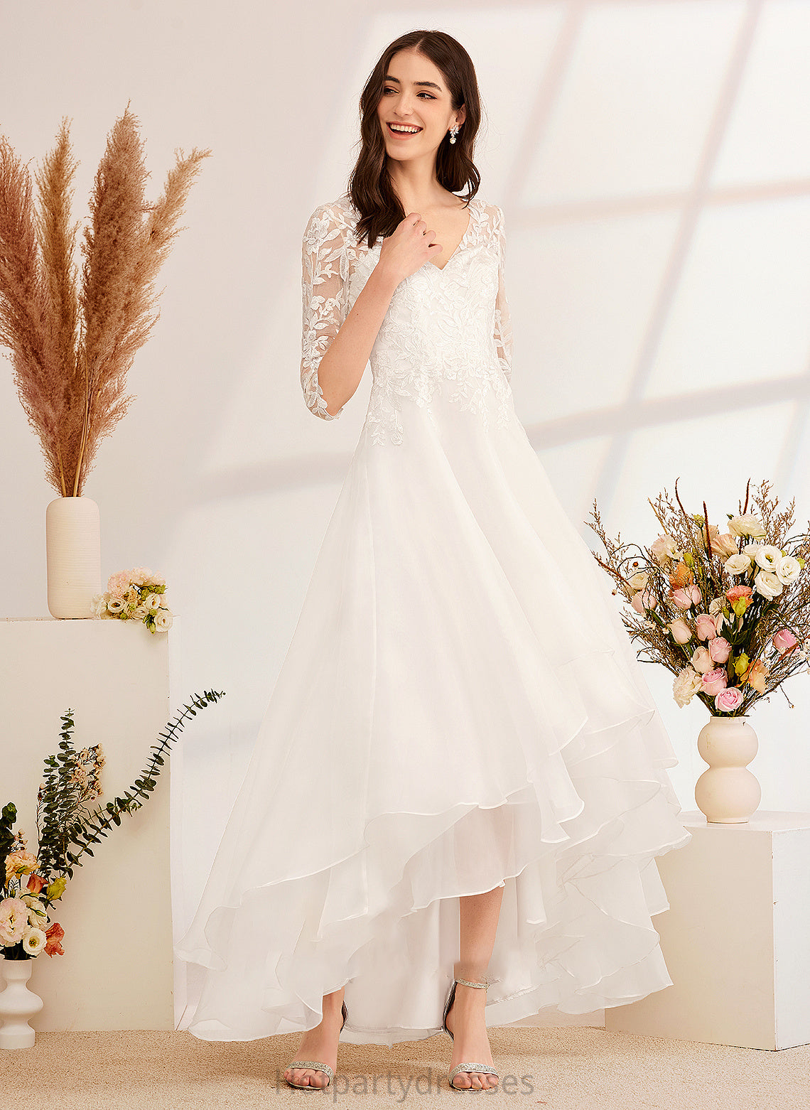 Beatrice Wedding Dresses Asymmetrical With Beading Sequins V-neck Wedding Dress A-Line